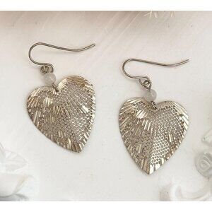 Heart Shaped Filigree Art Deco Style Sterling Silver Dangle Vintage Earrings